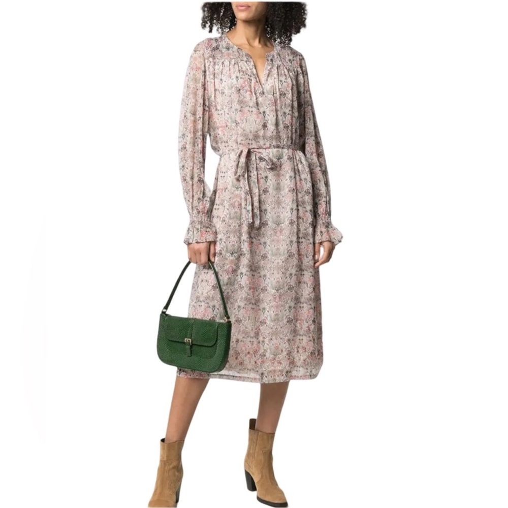 Zadig & Voltaire Raya Mousseline Midi Dress Size Small Floral Beaded Tent Dress